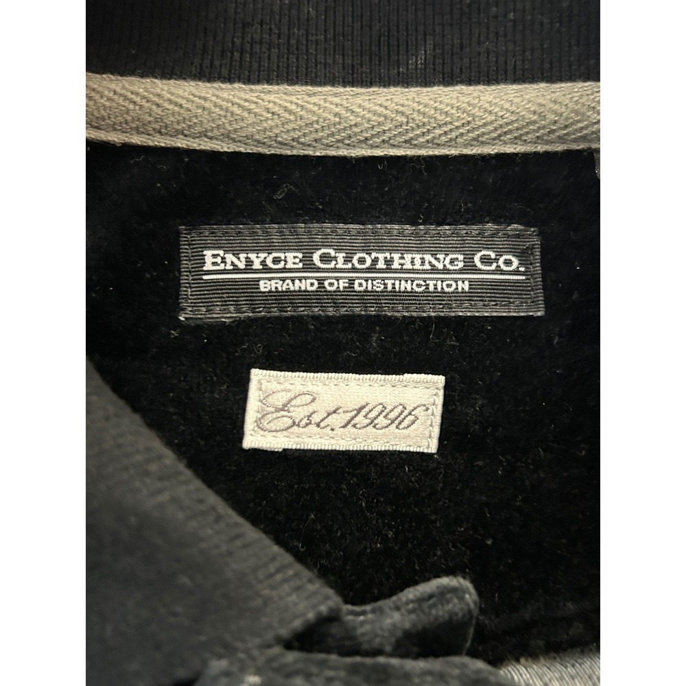 Enyce Mens XXL Velour‎ Long Sleeve Polo Shirt Black Striped Vintage Streetwear - Picture 3 of 6